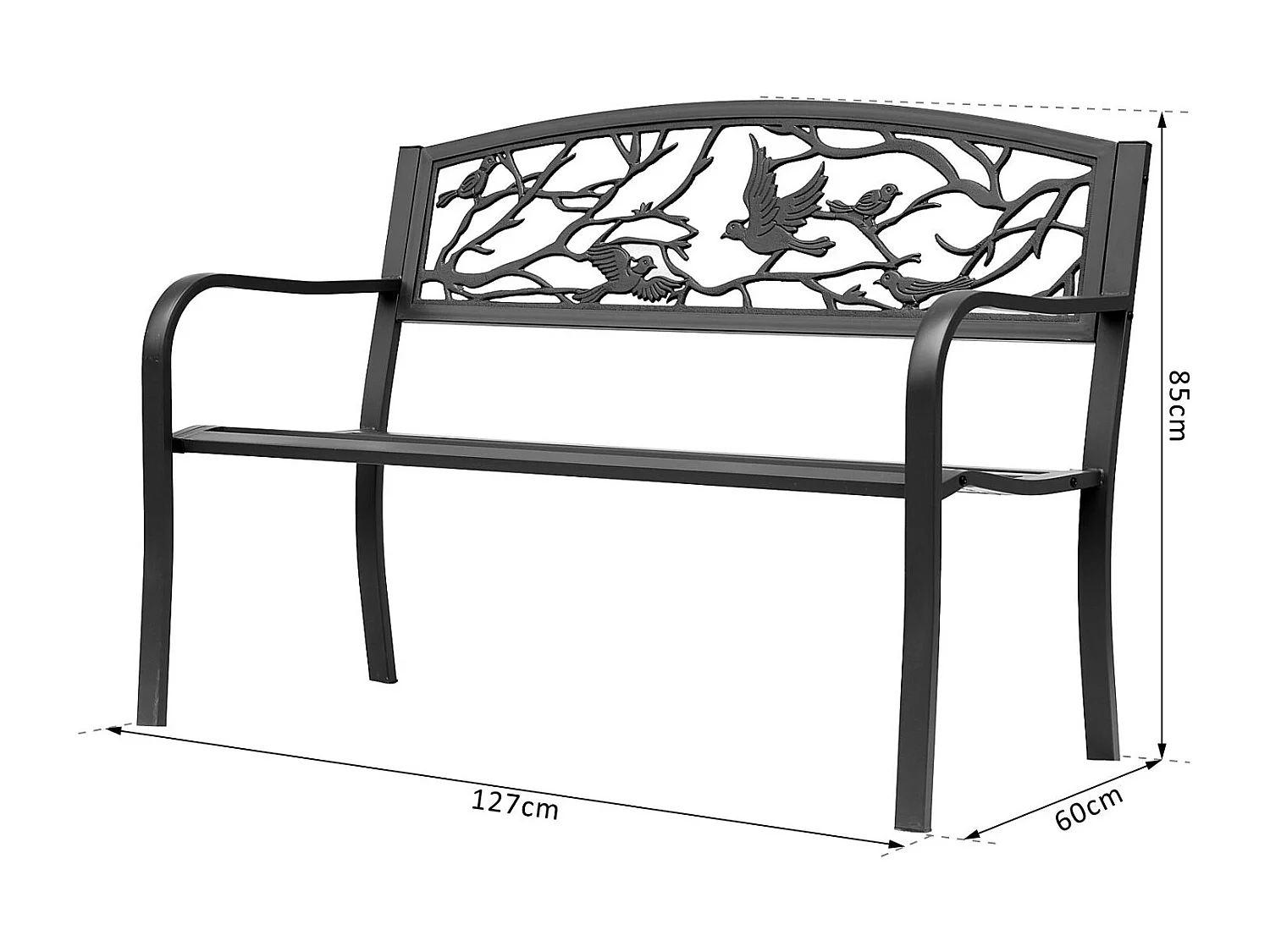 Banc 3 places de jardin terrasse style rural chic 127L x 60l x 85H cm métal époxy anticorrosion noir