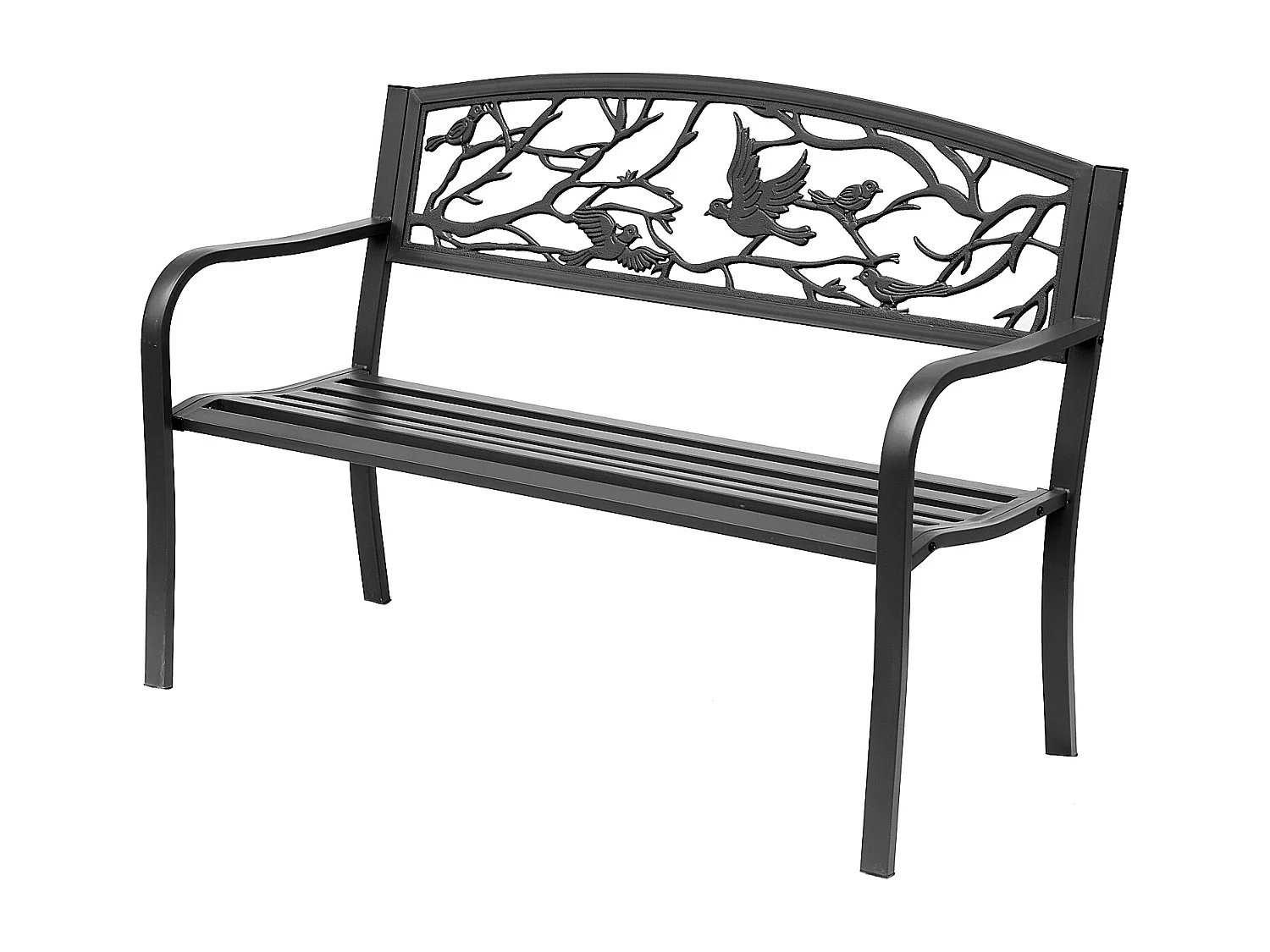 Banc 3 places de jardin terrasse style rural chic 127L x 60l x 85H cm métal époxy anticorrosion noir