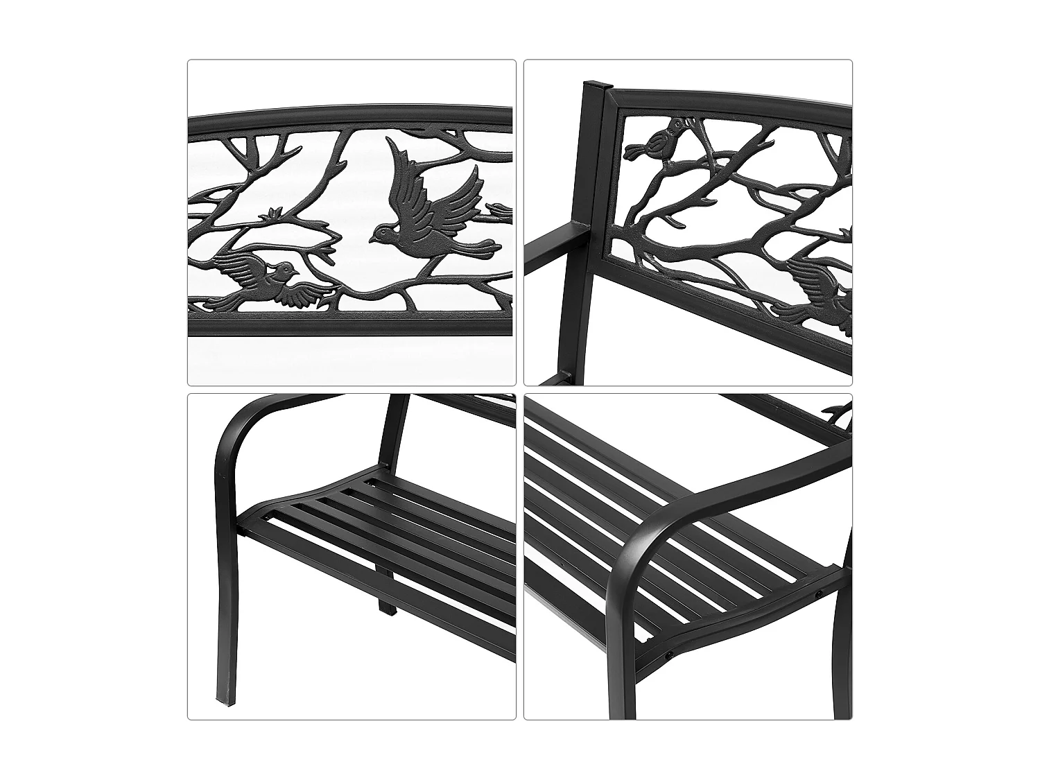 Banc 3 places de jardin terrasse style rural chic 127L x 60l x 85H cm métal époxy anticorrosion noir
