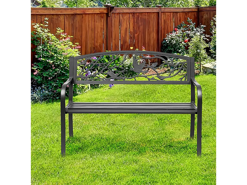 Banc 3 places de jardin terrasse style rural chic 127L x 60l x 85H cm métal époxy anticorrosion noir