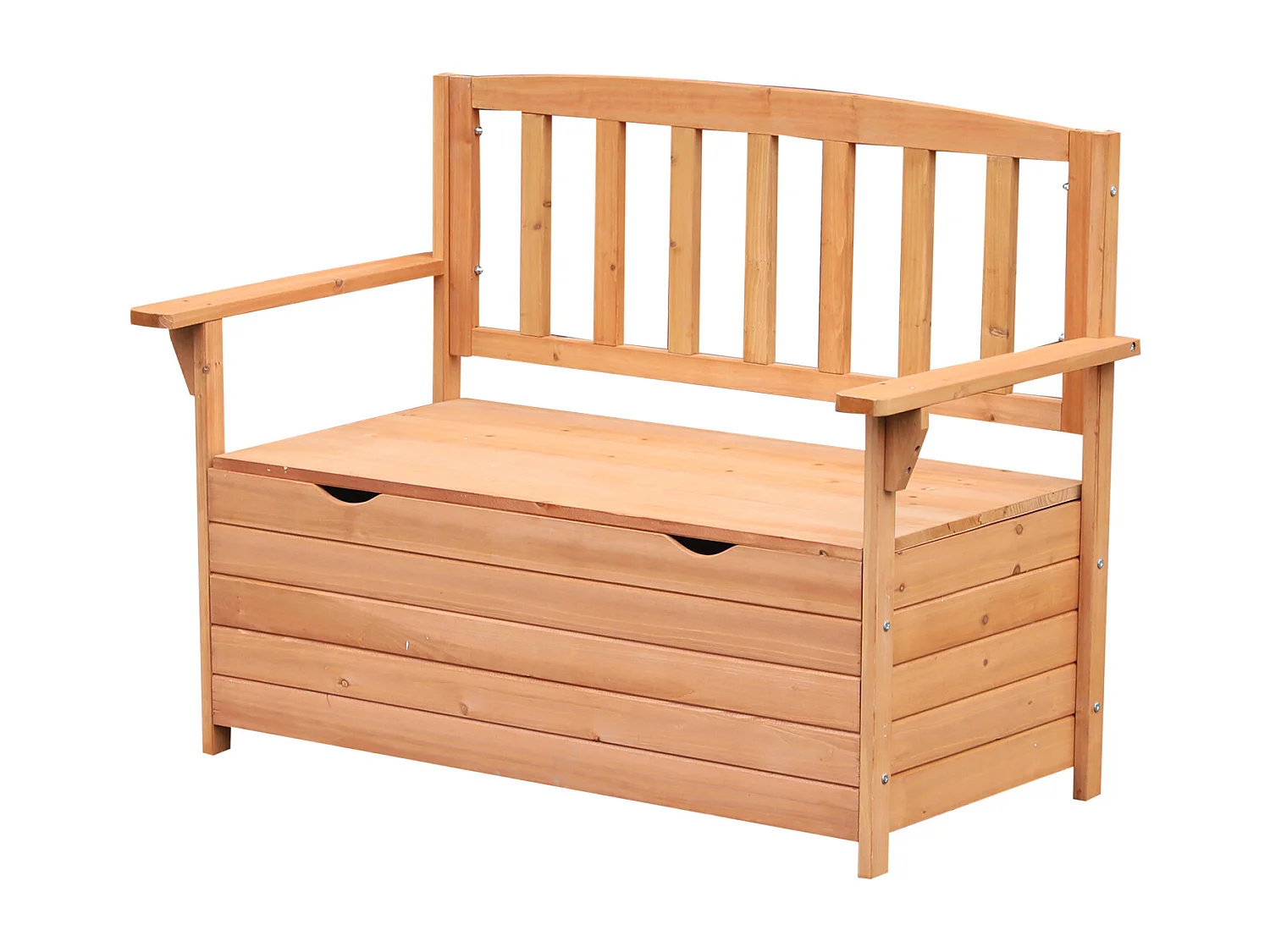 Banc coffre de jardin 2 places dim. 112L x 58l x 84H cm - dossier à lattes - charge max. 280 Kg - bois sapin pré-huilé