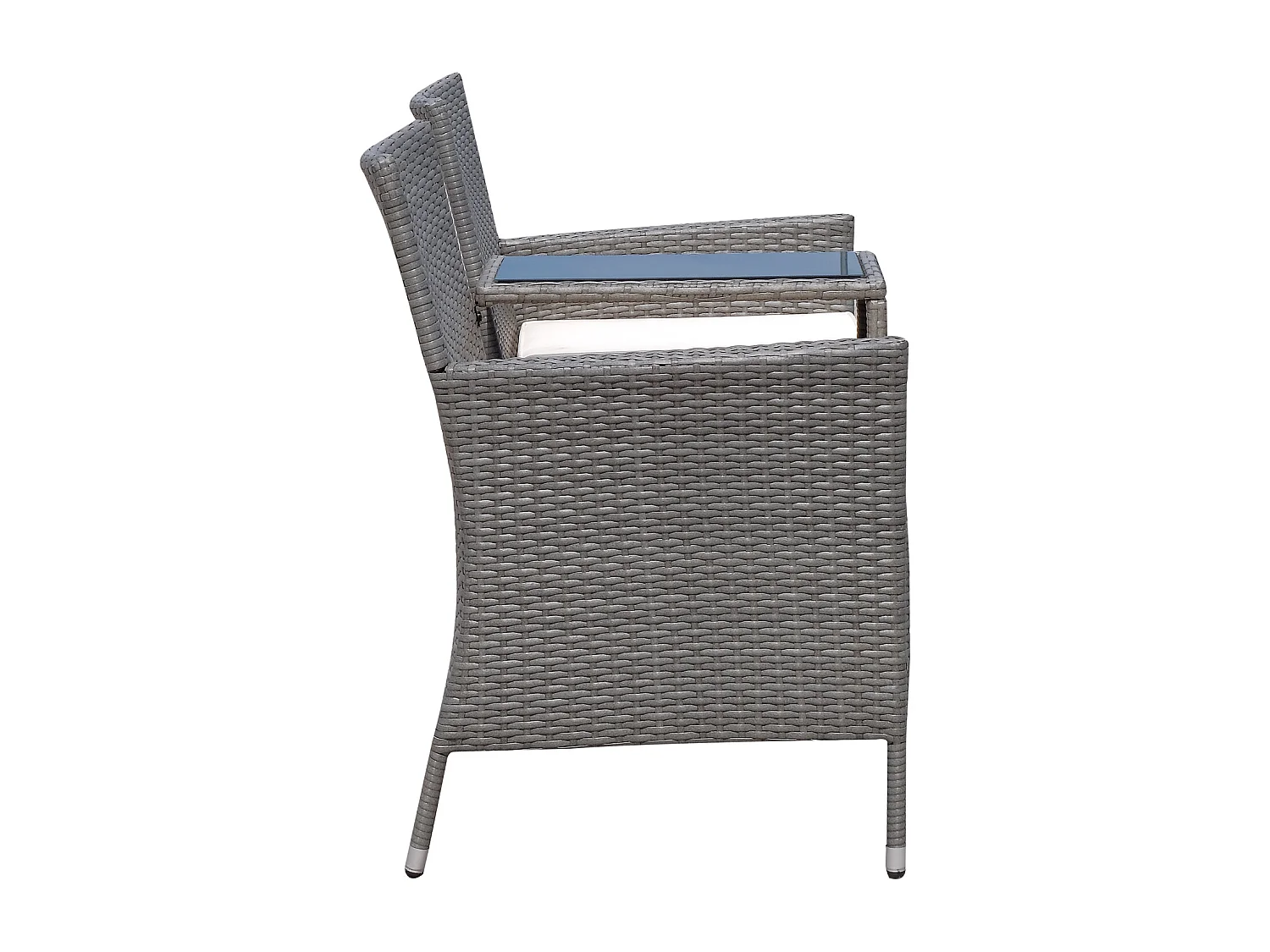 Banc de jardin design contemporain 133L x 63l x 84H cm banc double chaise avec coussins assise + tablette intégrée résine tressée grise polyester crème