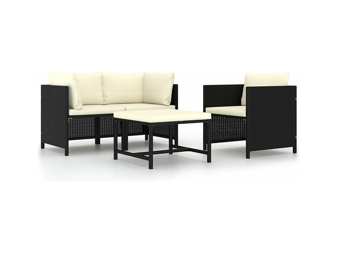 Canapés de jardin 4 pcs avec coussins Noir Résine tressée  BE68415