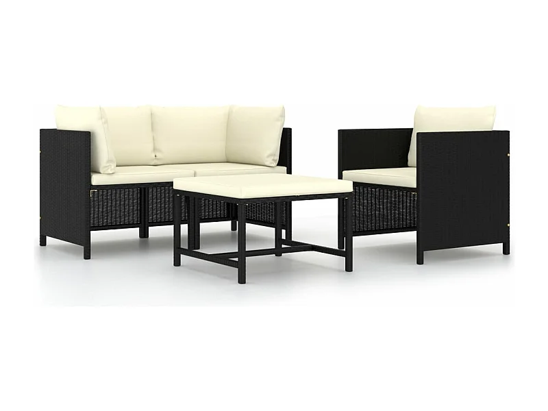 Canapés de jardin 4 pcs avec coussins Noir Résine tressée  BE68415