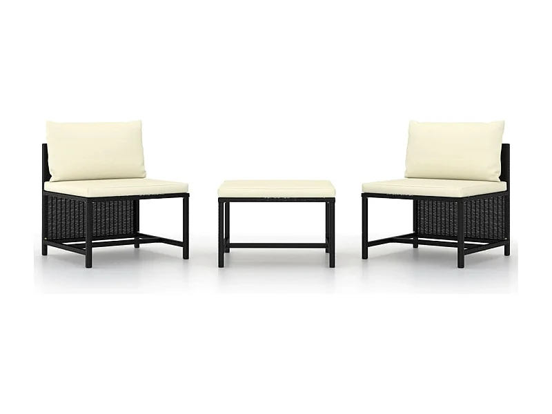 3-tlg. Garten-Sofagarnitur,Gartenmöbel-Set mit Auflagen Schwarz Poly Rattan -gkd120172