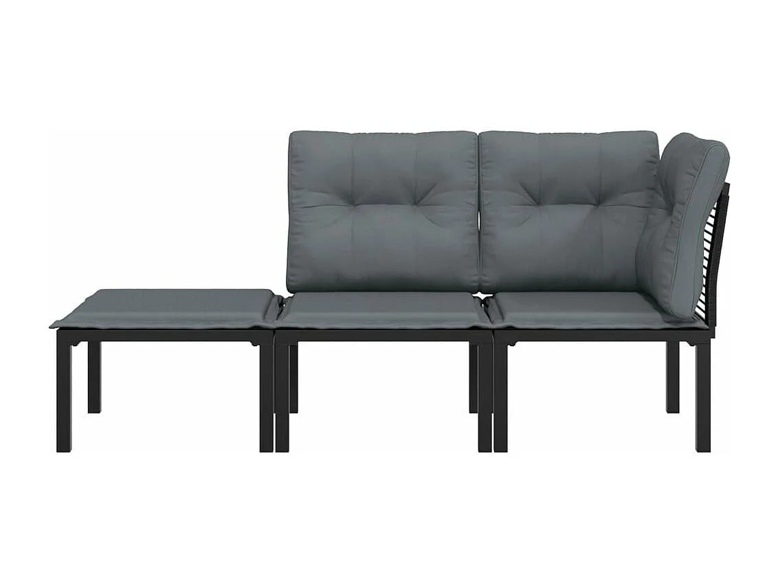 3-tlg. Garten-Sitzgruppe: Sofa + Tisch | Garten-Lounge-Set Schwarz und Grau Poly Rattan -GKD944124