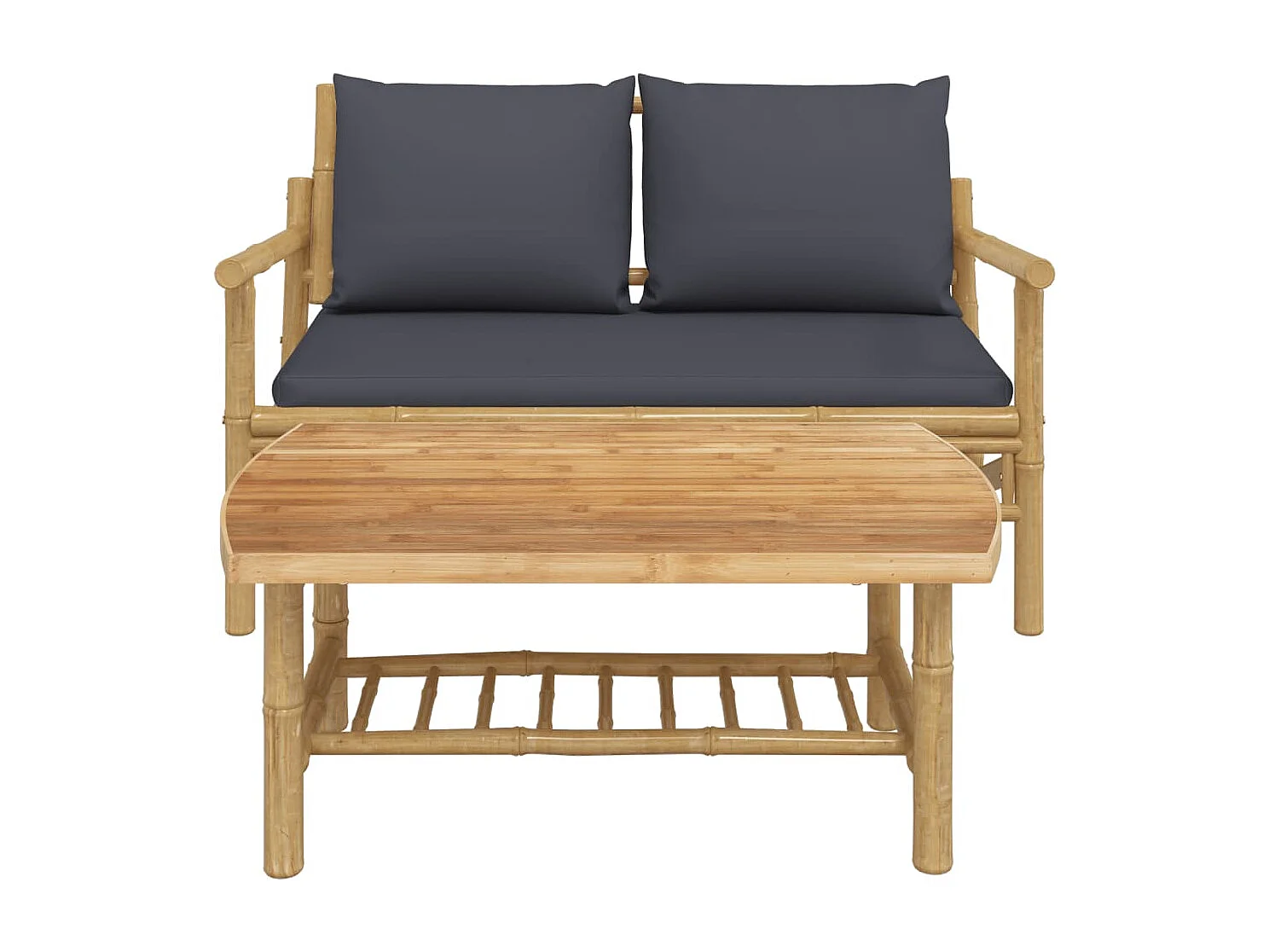 2-tlg. Garten-Sitzgruppe: Sofa + Tisch | Garten-Lounge-Set mit Dunkelgrauen Kissen Bambus -GKD630534
