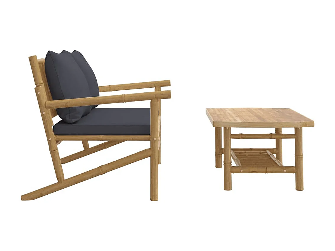 2-tlg. Garten-Sitzgruppe: Sofa + Tisch | Garten-Lounge-Set mit Dunkelgrauen Kissen Bambus -GKD630534