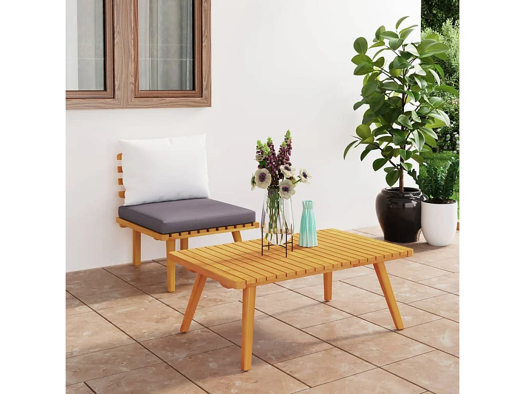 2-tlg. Garten-Sitzgruppe: Sofa + Tisch | Garten-Lounge-Set mit Kissen Massivholz Akazie -GKD510854