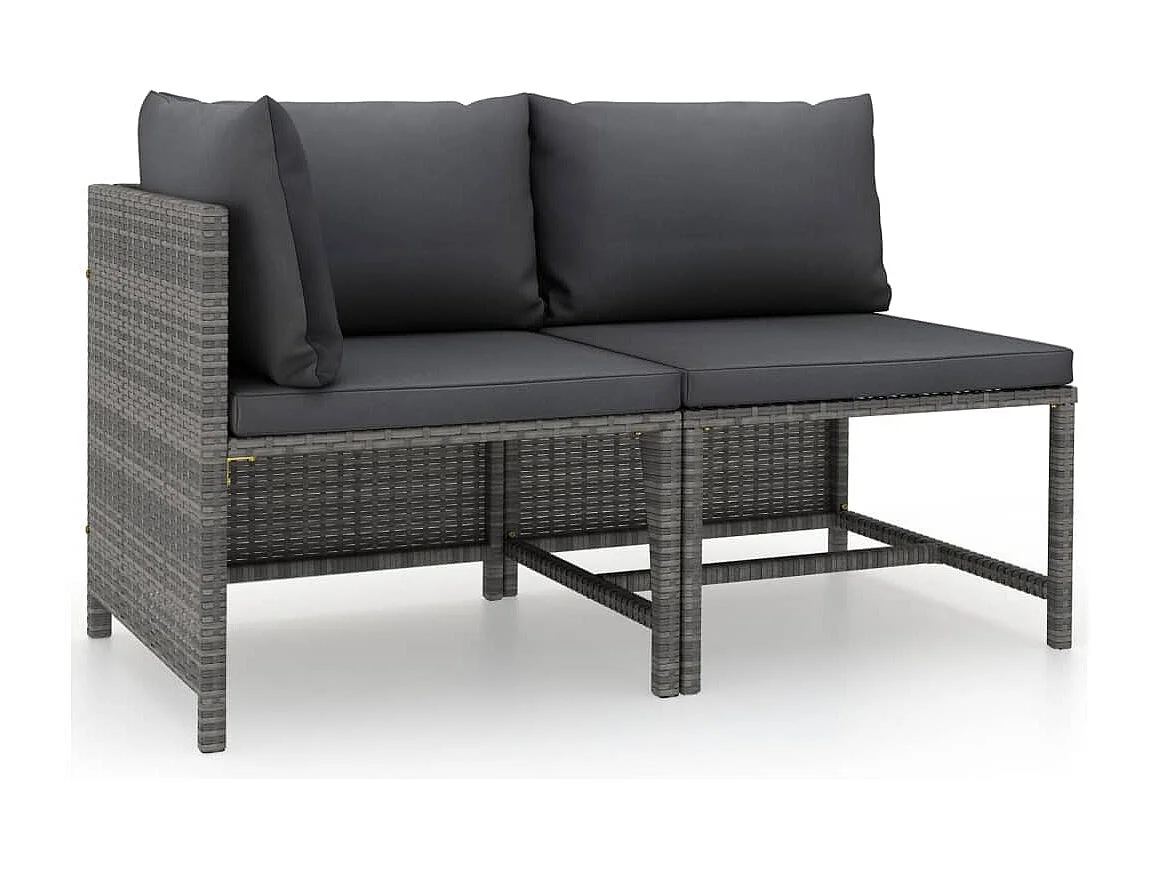 Salon de jardin 2 pcs avec coussins Gris Résine tressée BE39874