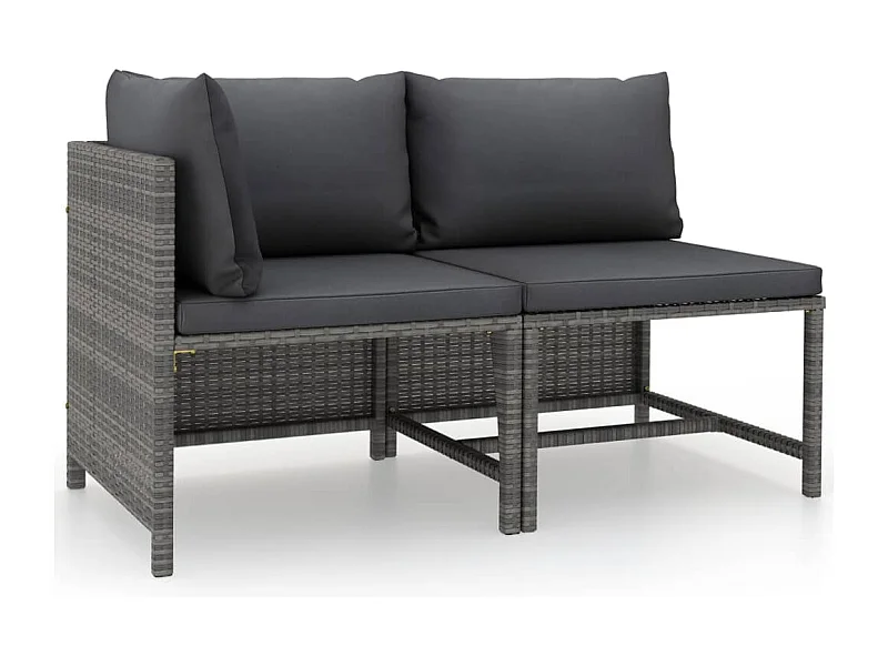 2-tlg. Garten-Sofagarnitur,Gartenmöbel-Set mit Auflagen Poly Rattan Grau -gkd726680