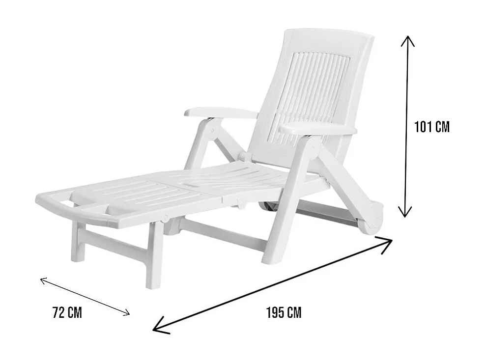 Dmora - Lettino prendisole Adam, Cm 195x72h101, Bianco