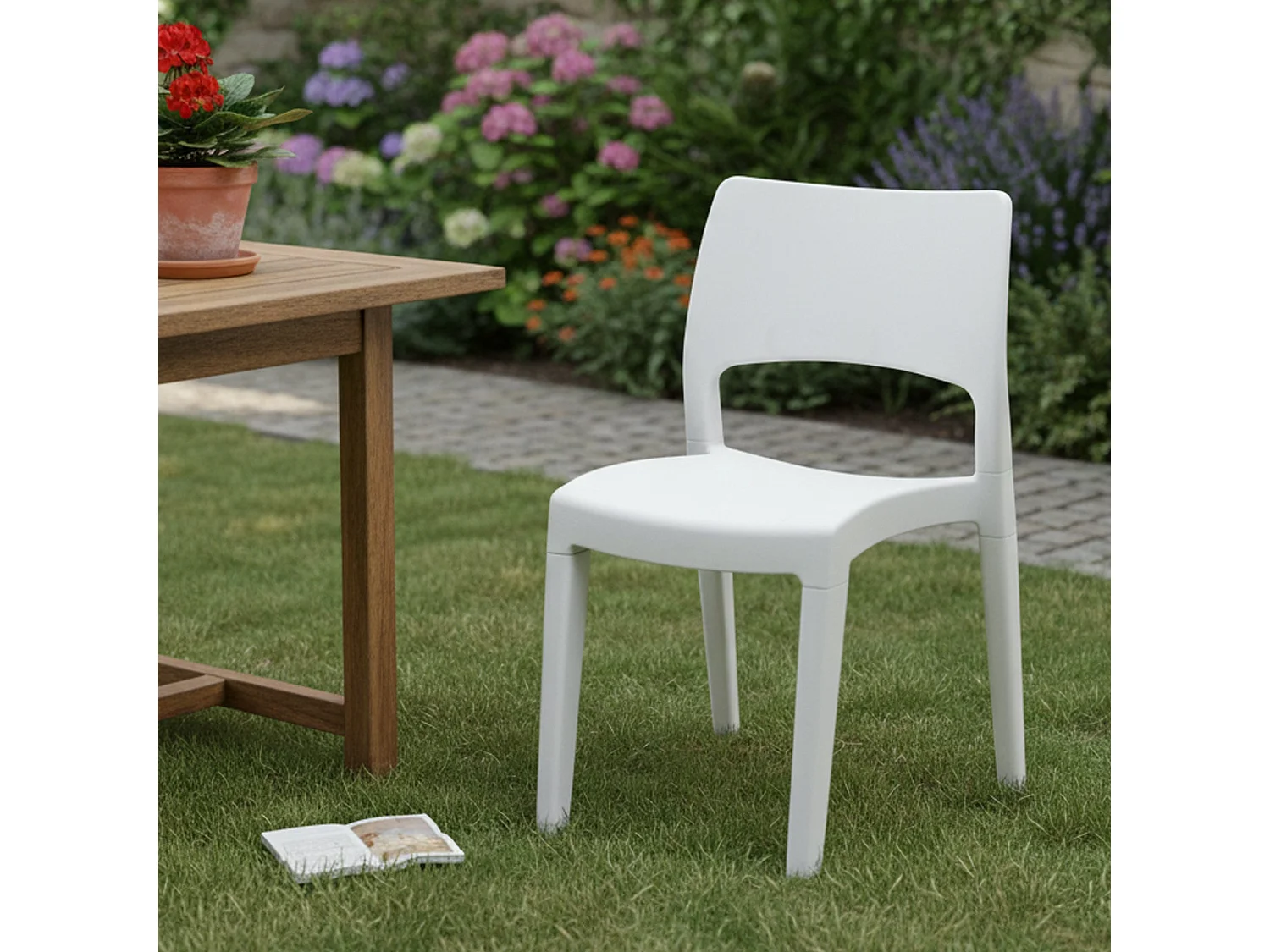 Chaise d'extérieur Dametran, Chaise pour table à manger, Fauteuil d'extérieur, Siège de jardin, 100% Made in Italy, 50x51h82 Cm, Blanc
