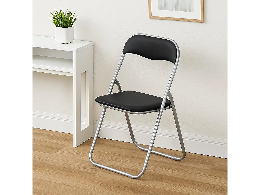 Silla plegable 0, Asiento que ahorra espacio, Silla para reuniones, Sillón para sala de espera, 43x47h78 cm, Negro
