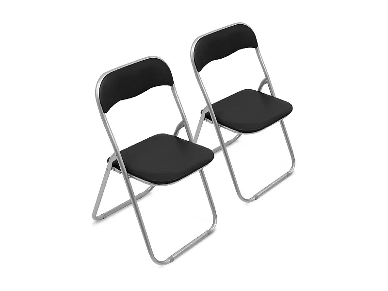 Lot de 2 chaises pliantes Dgraf, Fauteuil gain de place, Chaise invité, Siège de réunion en simili cuir, 43x47h80 cm, Noir