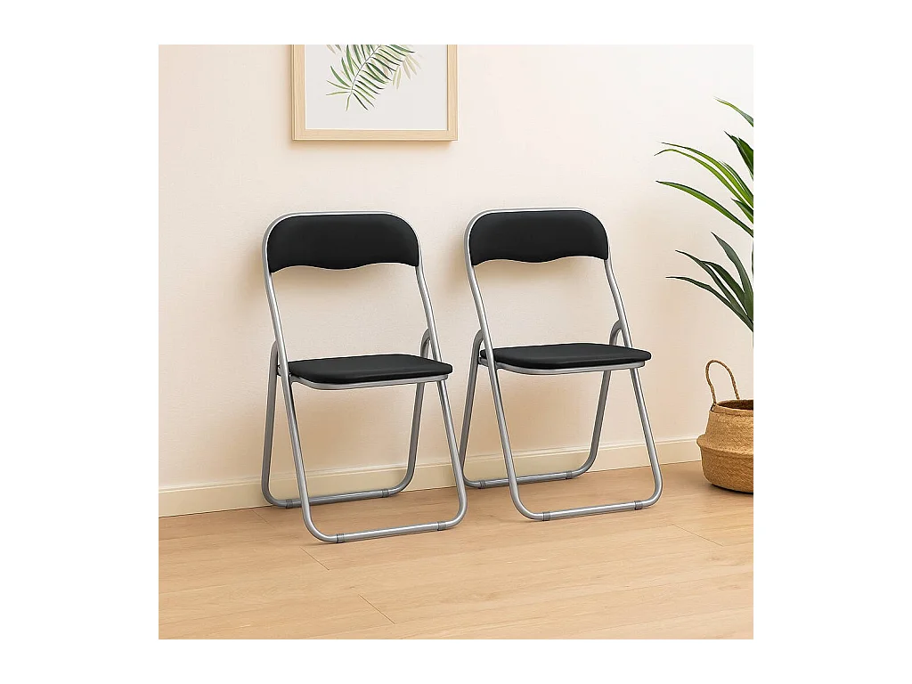 Stuhl 0, Set aus zwei Klappstühlen, platzsparender Besprechungssitz, Wartezimmersessel, 43x47x78 cm, Schwarz