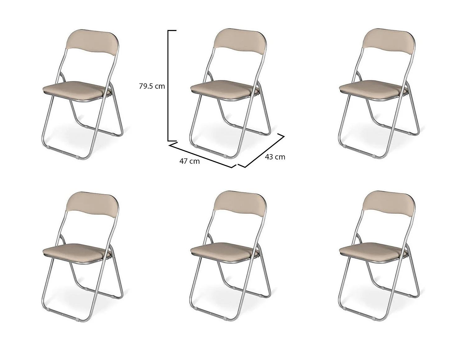 Stoel 0, Set van zes klapstoelen, Ruimtebesparende vergaderstoel, Wachtkamerfauteuil, 43x47h78 cm, Beige