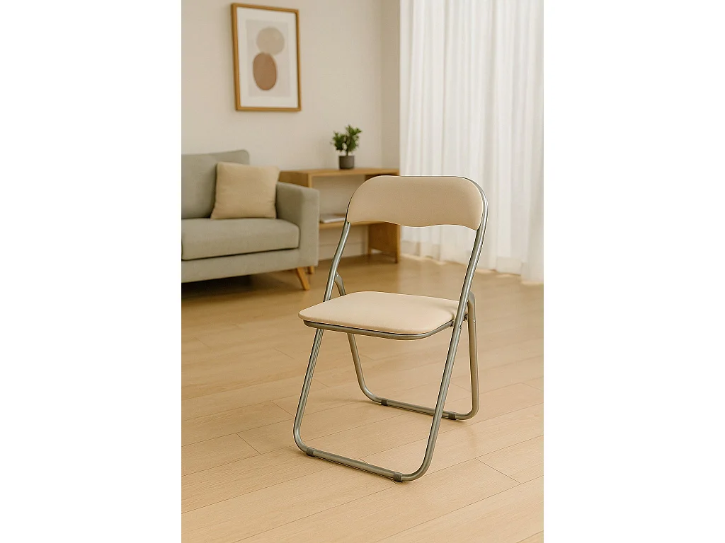 Cadeira dobrável 0, Assento compacto, Cadeira de reunião, Poltrona para sala de espera, 43x47h78 cm, Bege