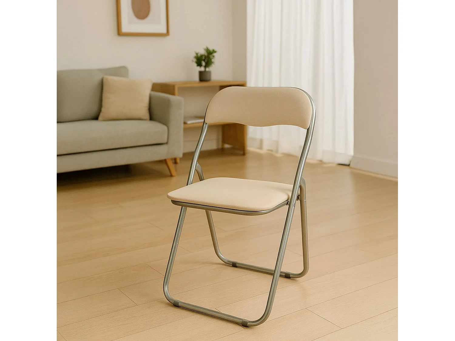 Klapstoel 0, Ruimtebesparende zitting, Vergaderstoel, Wachtkamerfauteuil, 43x47h78 cm, Beige
