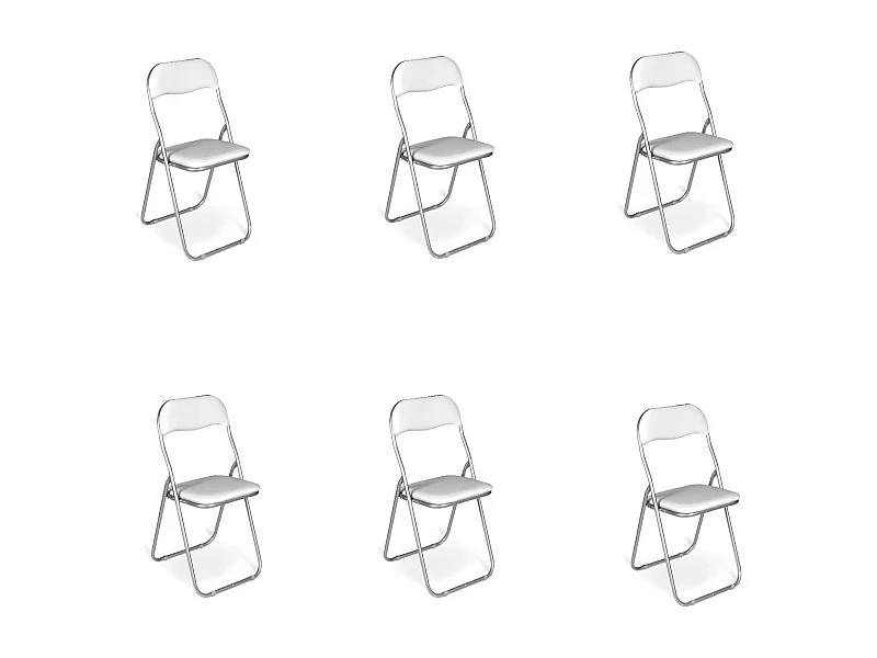 Lot de 6 chaises pliantes Dgraf, Fauteuil gain de place, Chaise invité, Siège de réunion en simili cuir, 43x47h80 cm, Blanc