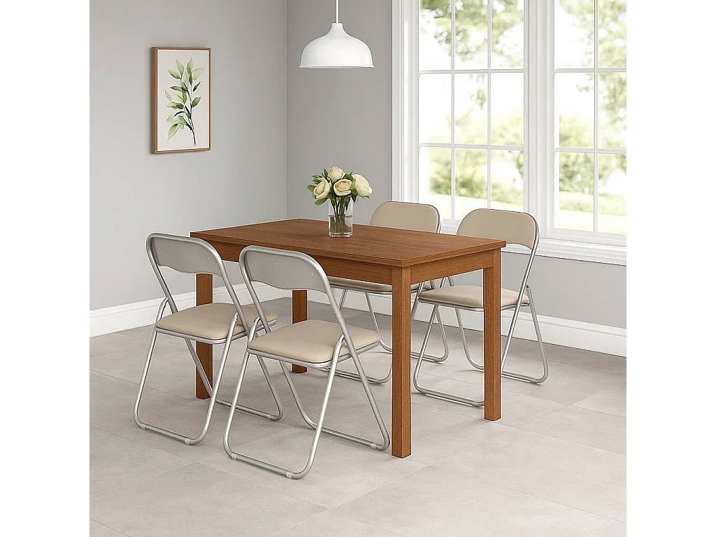 Stoel 0, Set van vier klapstoelen, Ruimtebesparende vergaderstoel, Wachtkamerfauteuil, 43x47h78 cm, Beige