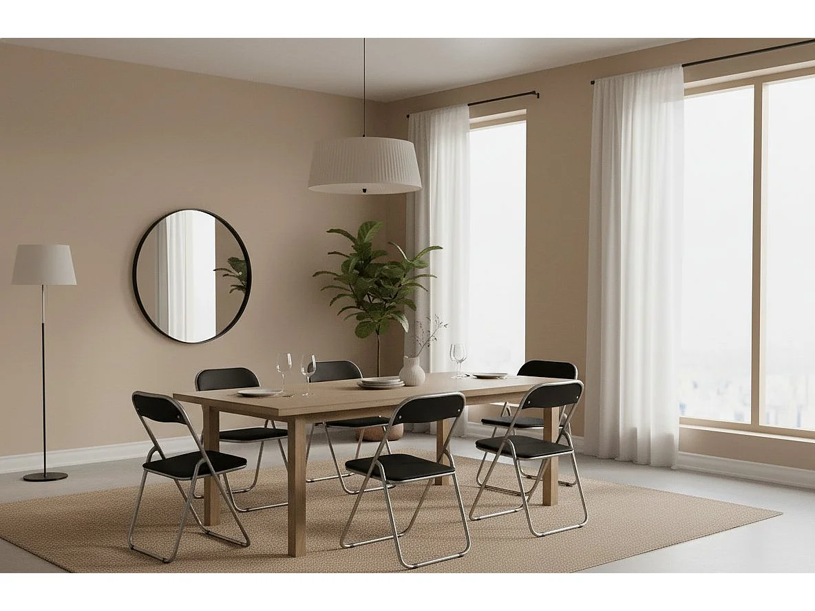 Lot de 6 chaises pliantes Dgraf, Fauteuil gain de place, Chaise invité, Siège de réunion en simili cuir, 43x47h80 cm, Noir