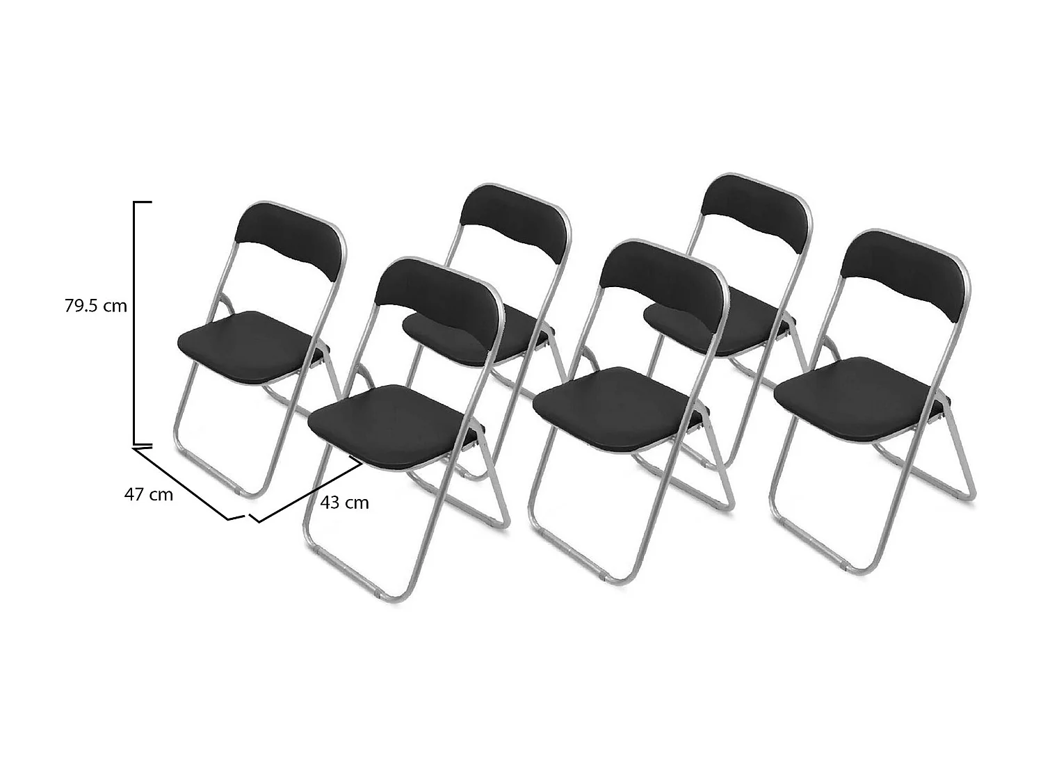 Stoel 0, Set van zes klapstoelen, Ruimtebesparende vergaderstoel, Wachtkamerfauteuil, 43x47h78 cm, Zwart