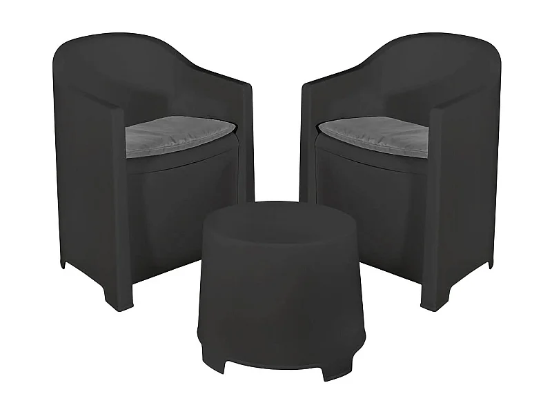 Outdoor-Lounge-Set Dandrean, Gartenkomposition mit 2 Sesseln und 1 Couchtisch, Lounge für drinnen und draußen mit Kissen, 100 % Made in Italy, Anthrazit