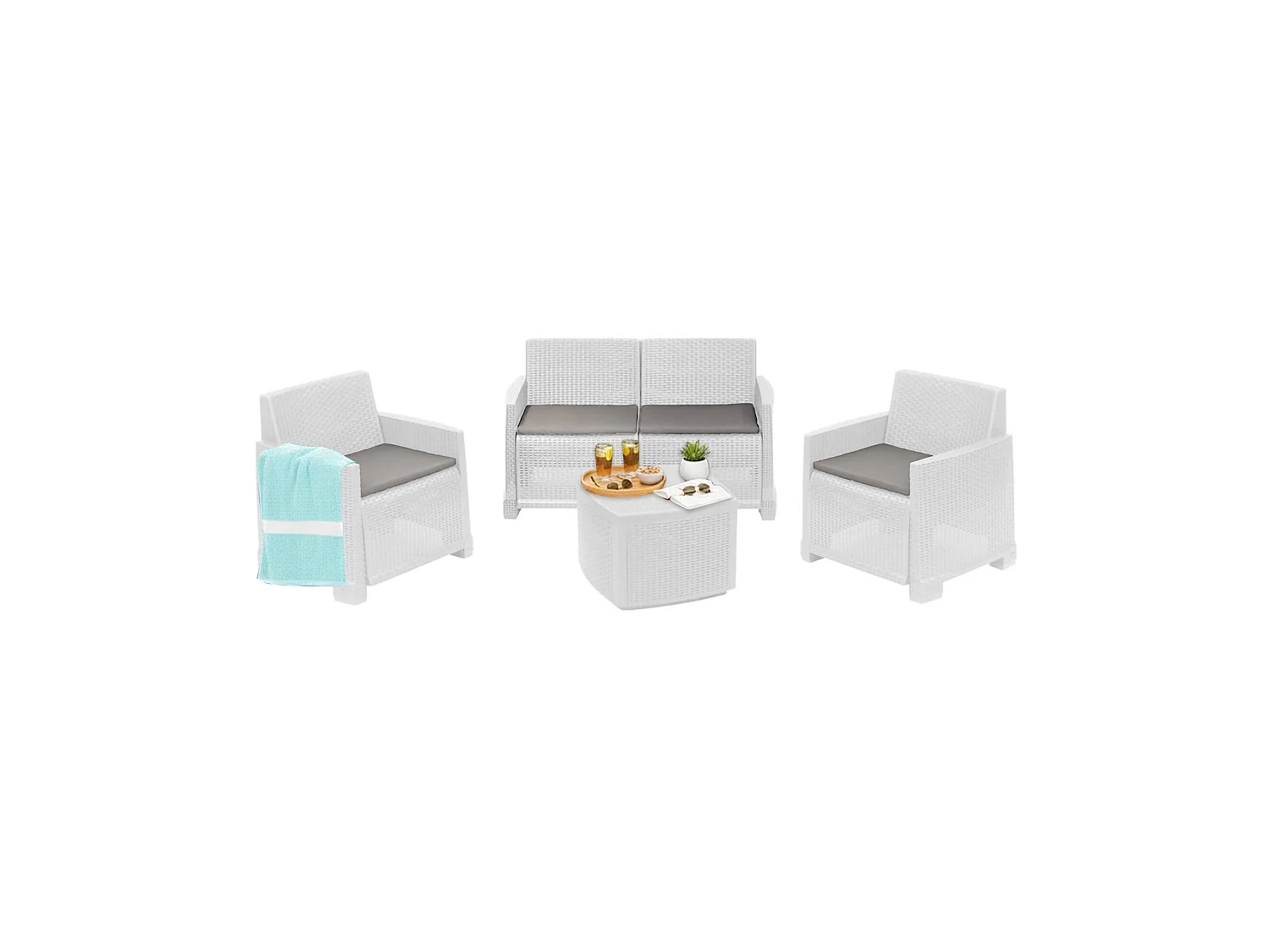 Set Salotto da Esterno Amer, 4 Posti Made in Italy, Bianco, Salottino Outdoor
