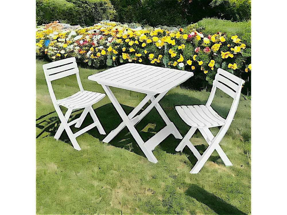 Dantonuc outdoor loungeset, Tuinset met 2 fauteuils en 1 tafel, Campingset, 100% Made in Italy, Wit