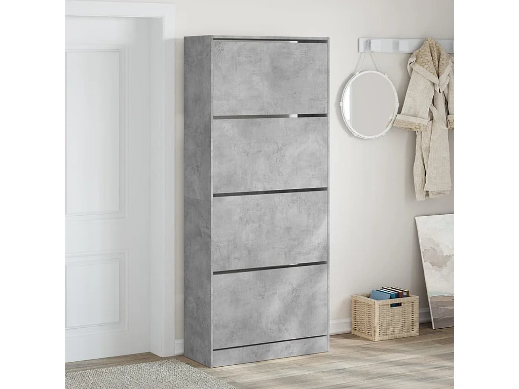 Schuhschrank Schuhregal mit 4 Klappen Betongrau 80x34x187,5 cm -gkd30184