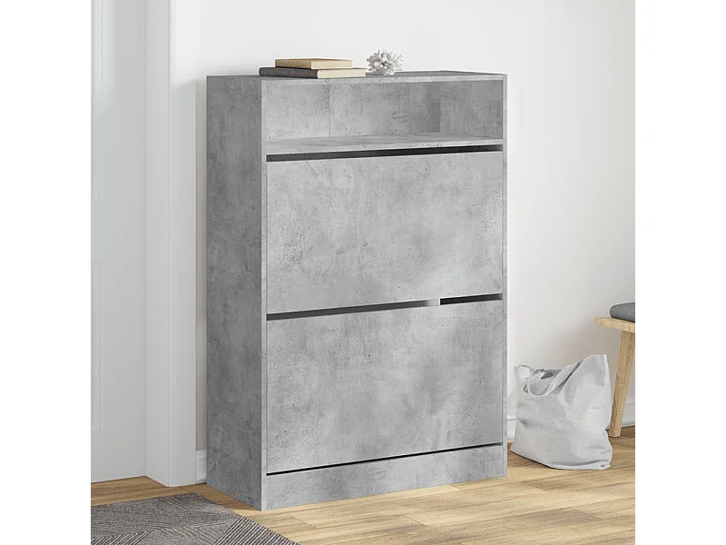 Schuhschrank Schuhregal mit 2 Klappen Betongrau 80x34x116 cm -gkd17770