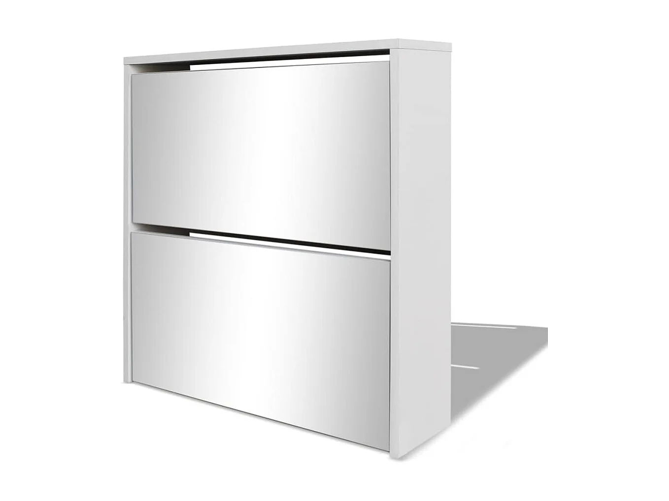 Schuhschrank Schuhregal mit 2 Fächern Spiegel Weiß 63x17x67 cm -gkd42029