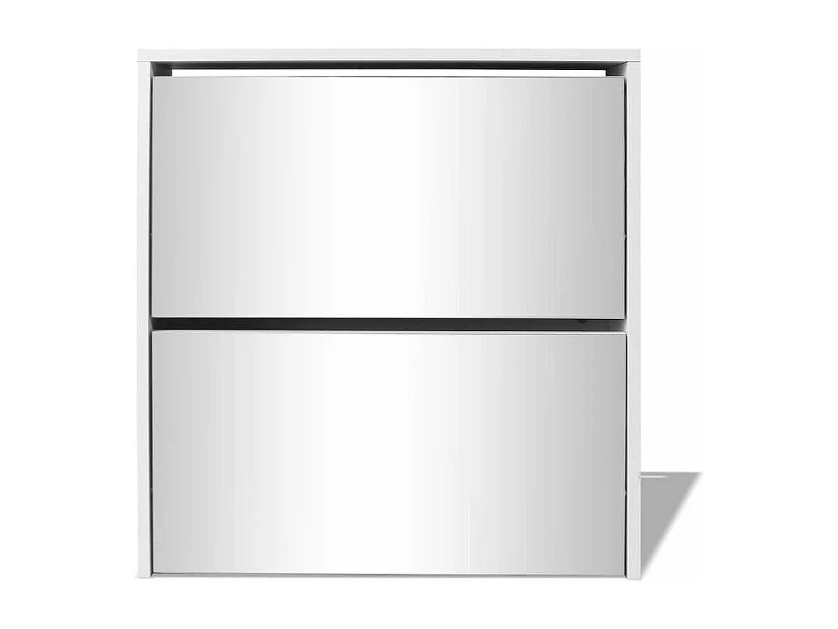 Schuhschrank Schuhregal mit 2 Fächern Spiegel Weiß 63x17x67 cm -gkd42029