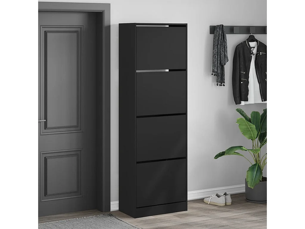 Schuhschrank Schuhregal mit 4 Klappen Schwarz 60x34x187,5 cm -gkd35079