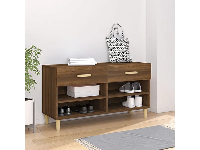 Schuhschrank Schuhregal Braun Eichen-Optik 102x35x55 cm Holzwerkstoff -gkd84537