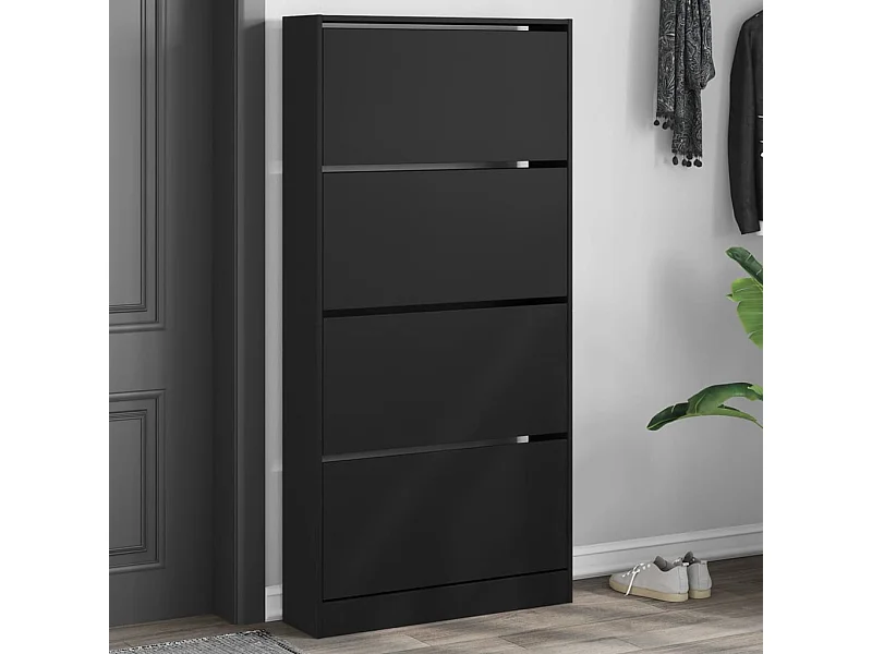 Schuhschrank Schuhregal mit 4 Klappen Schwarz 80x21x163,5 cm -gkd18274