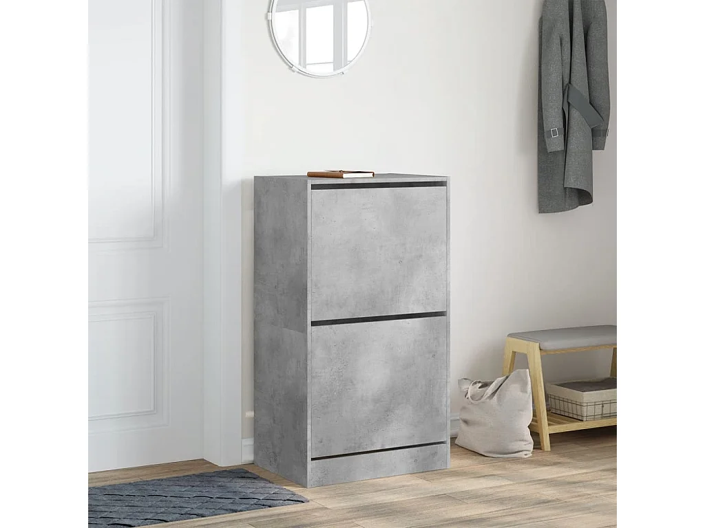 Schuhschrank Schuhregal mit 2 Klappen Betongrau 60x42x108 cm -gkd98308