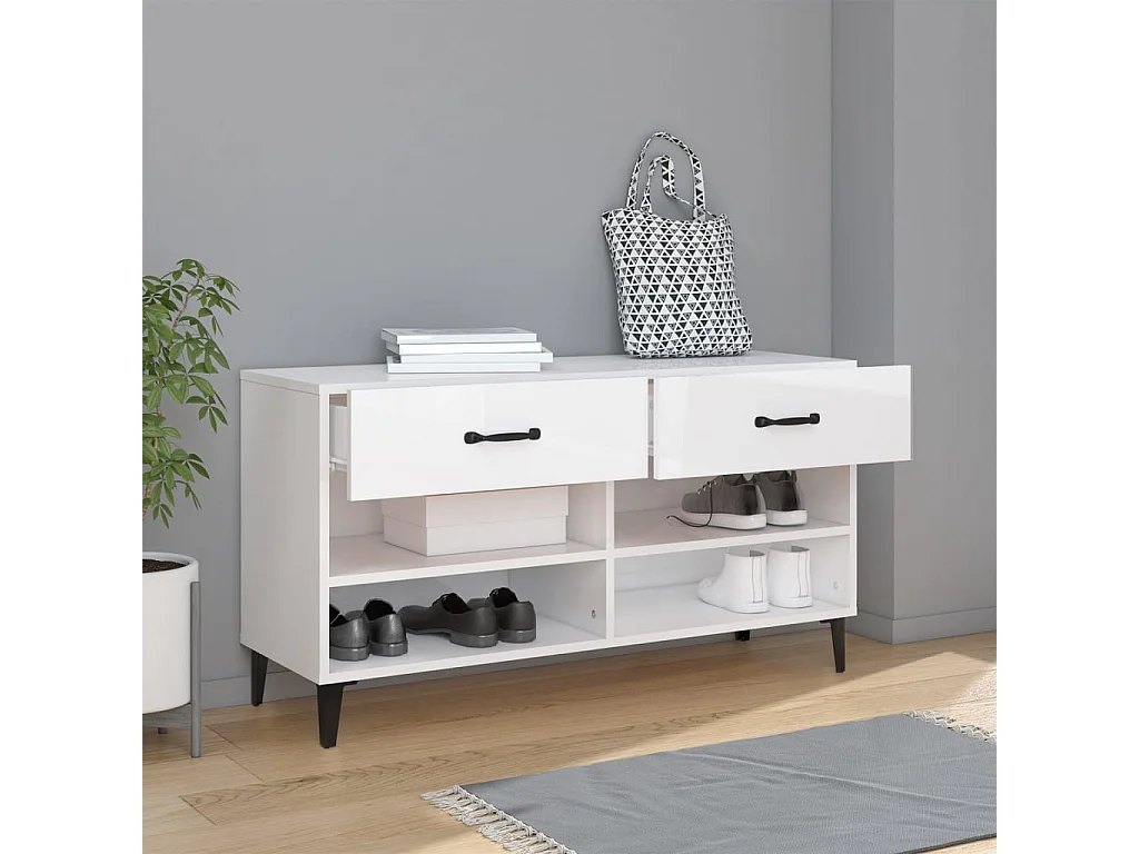 Schuhschrank Schuhregal Hochglanz-Weiß 102x35x55 cm Holzwerkstoff -gkd36991