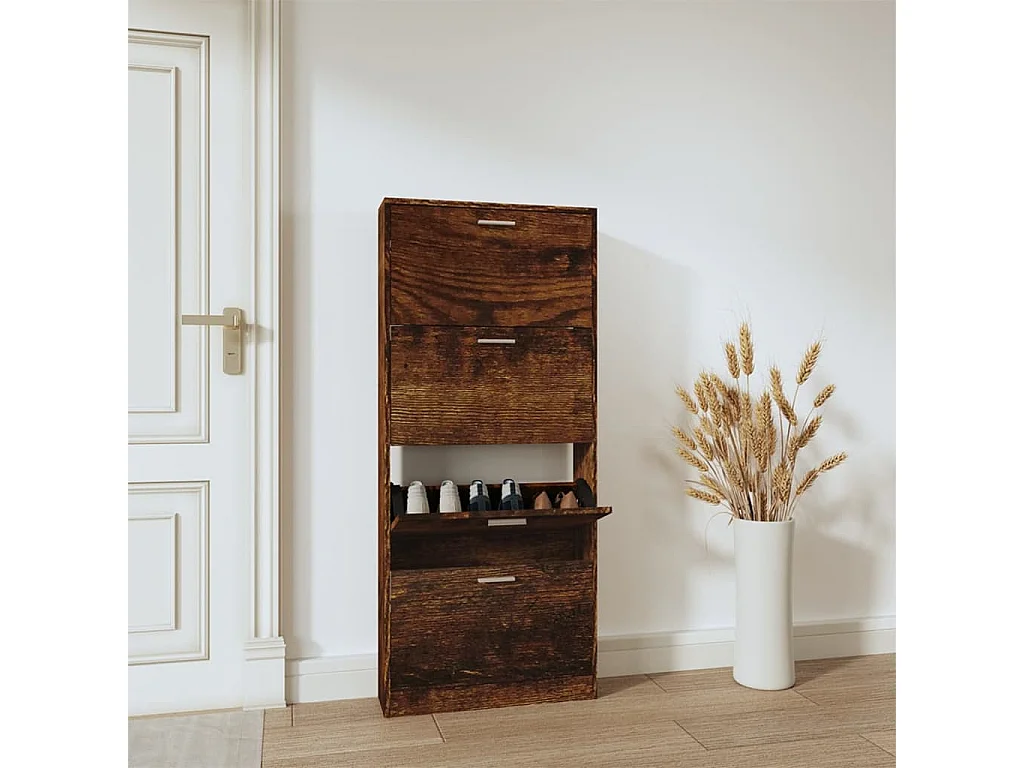 Schuhschrank Schuhregal Räuchereiche 59x17x150 cm Holzwerkstoff -gkd44500