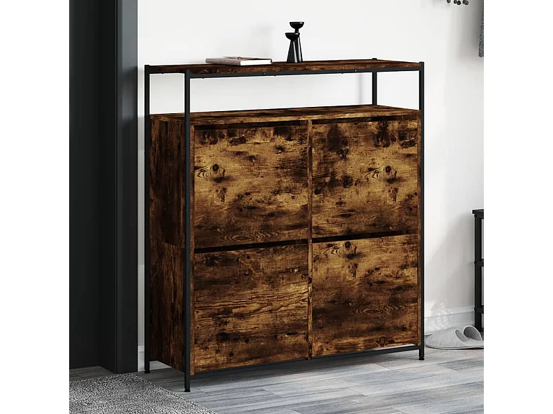 Schuhschrank Schuhregal mit 4 Klappen Räuchereiche 100x34x112 cm -gkd98538