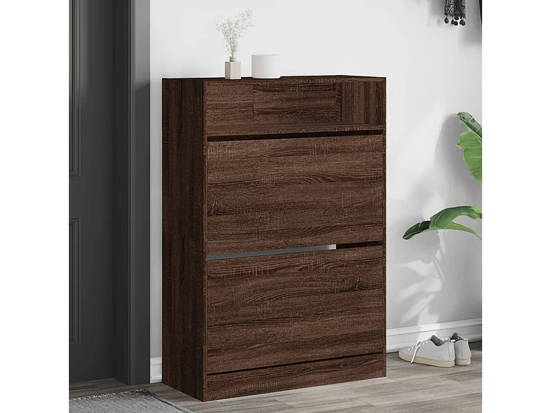 Schuhschrank Schuhregal mit 2 Klappen Braun Eiche-Optik 80x34x116 cm -gkd32951