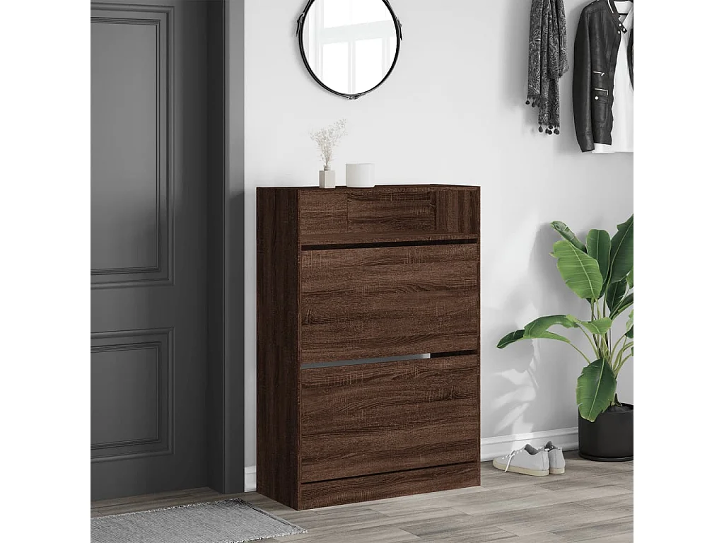Schuhschrank Schuhregal mit 2 Klappen Braun Eiche-Optik 80x34x116 cm -gkd32951