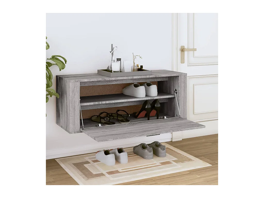 Wand-Schuhschrank Schuhregal Grau Sonoma 100x35x38 cm Holzwerkstoff -gkd90223
