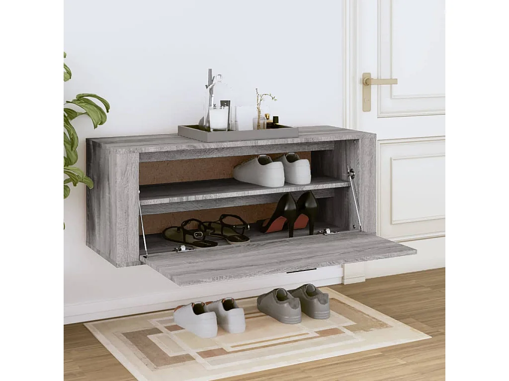 Wand-Schuhschrank Schuhregal Grau Sonoma 100x35x38 cm Holzwerkstoff -gkd90223