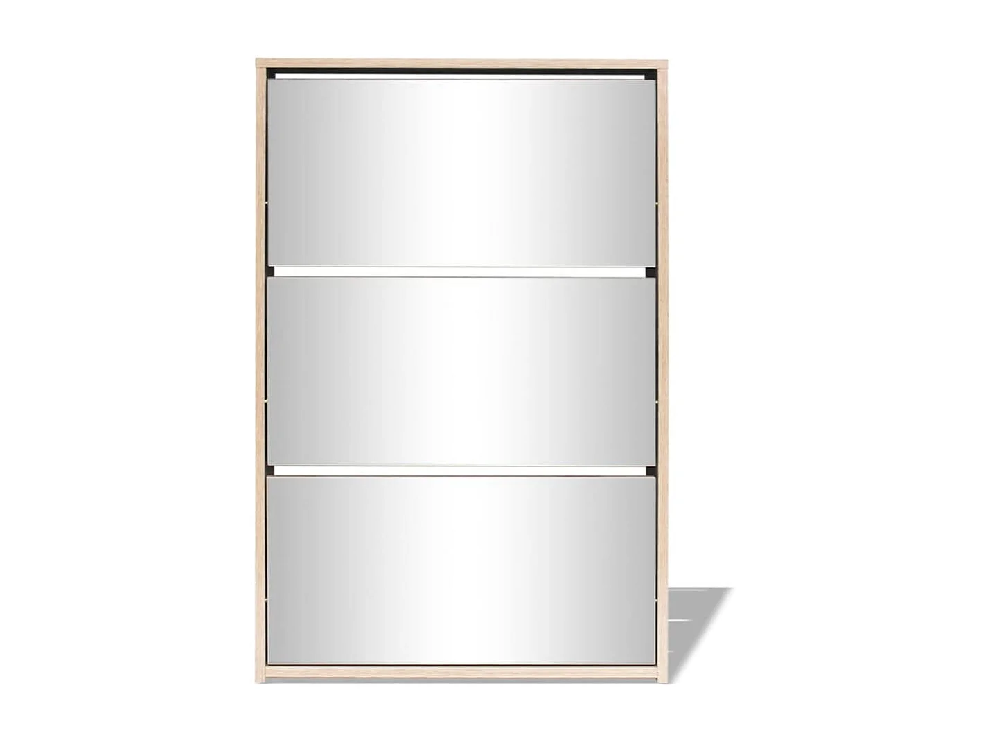 Schuhschrank Schuhregal mit 3 Fächern Spiegel Eiche-Optik 63x17x102,5 cm -gkd38477