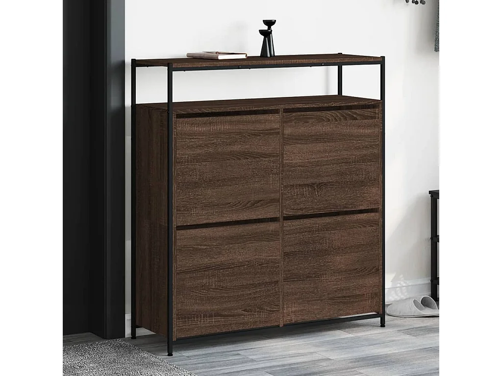 Schuhschrank Schuhregal mit 4 Klappen Braun Eiche-Optik 100x34x112 cm -gkd49168