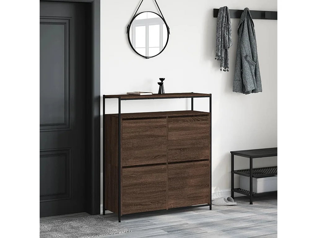 Schuhschrank Schuhregal mit 4 Klappen Braun Eiche-Optik 100x34x112 cm -gkd49168