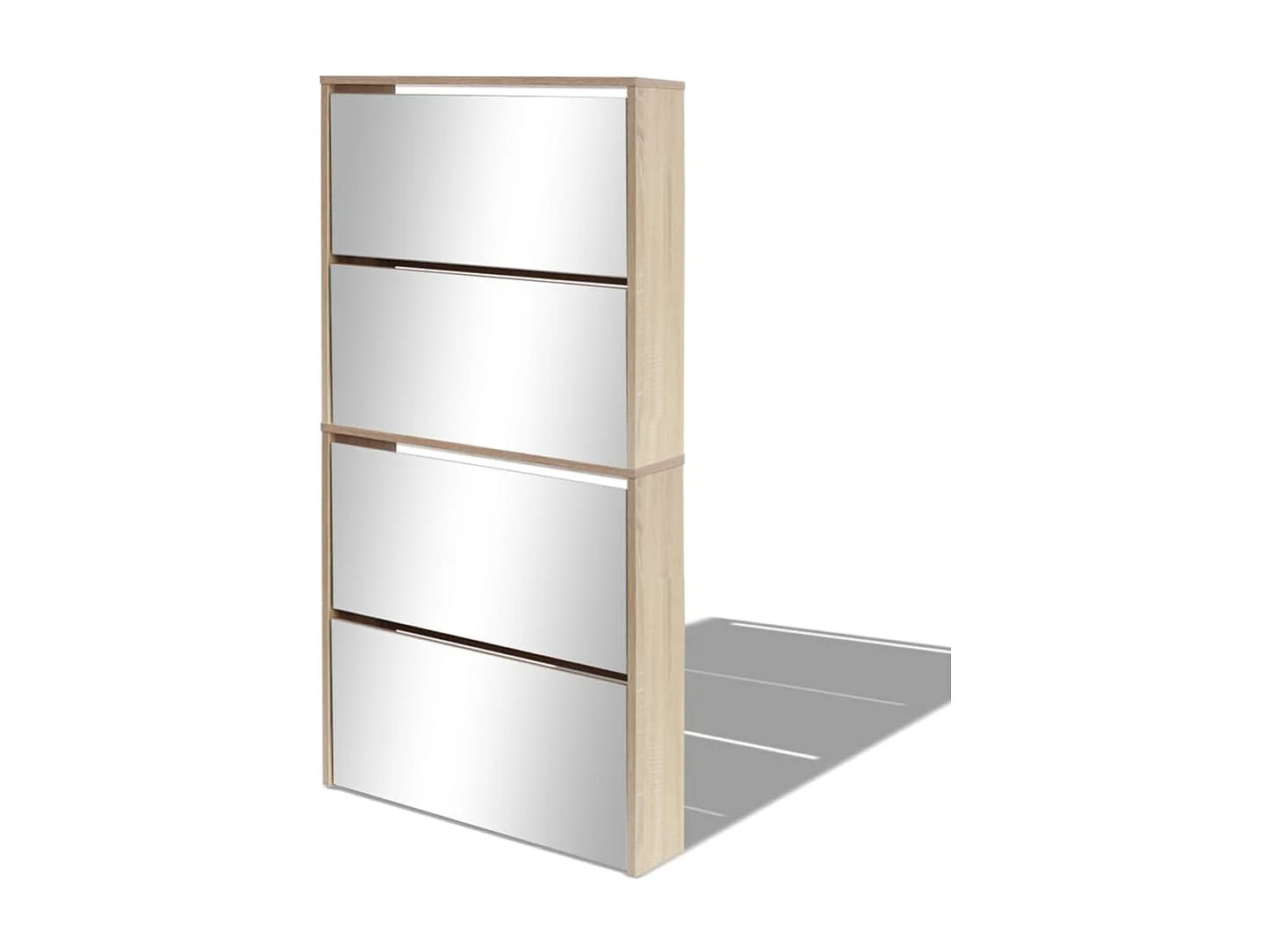 Schuhschrank Schuhregal mit 4 Fächern Spiegel Eiche 63×17×134 cm -gkd88726