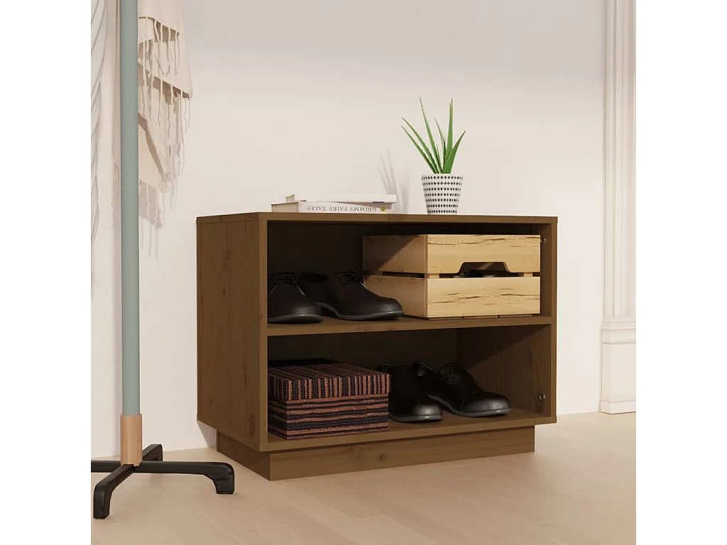 Schuhschrank Schuhregal Honigbraun 60x34x45 cm Massivholz Kiefer -gkd63120